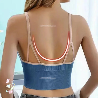 Seamless Sports Bra Women's Tube Top Front Zipper Sexy Crop Tops Beauty Back V-Neck Camisoles Push Up Lingerie Sports Tank Top