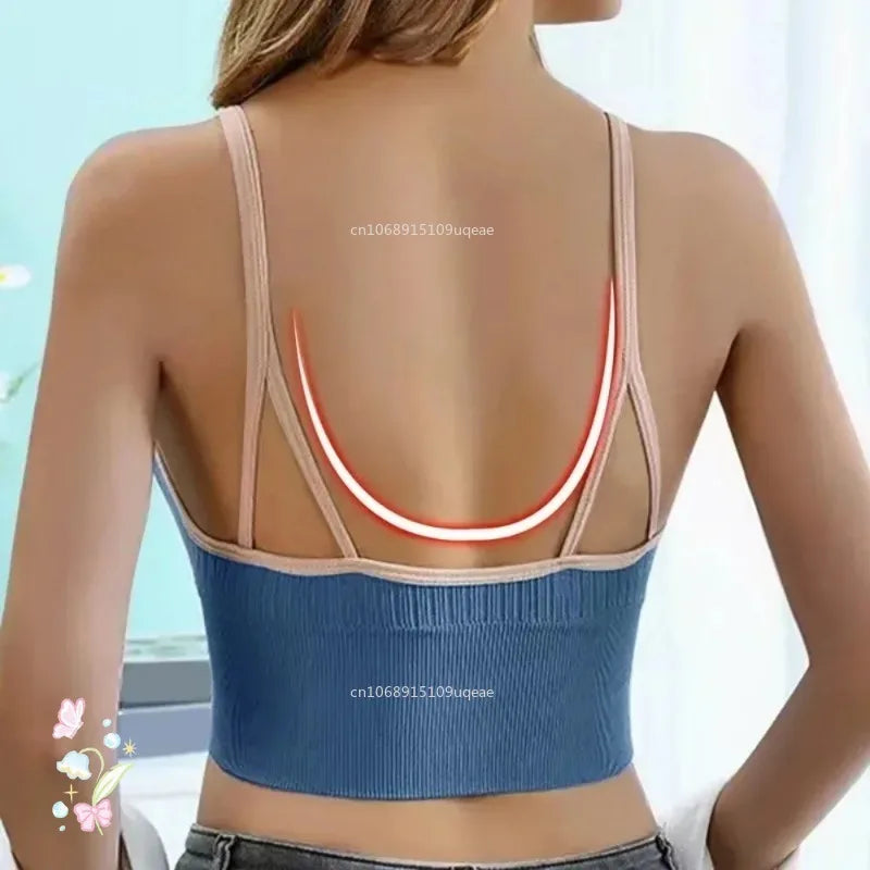 Seamless Sports Bra Women's Tube Top Front Zipper Sexy Crop Tops Beauty Back V-Neck Camisoles Push Up Lingerie Sports Tank Top