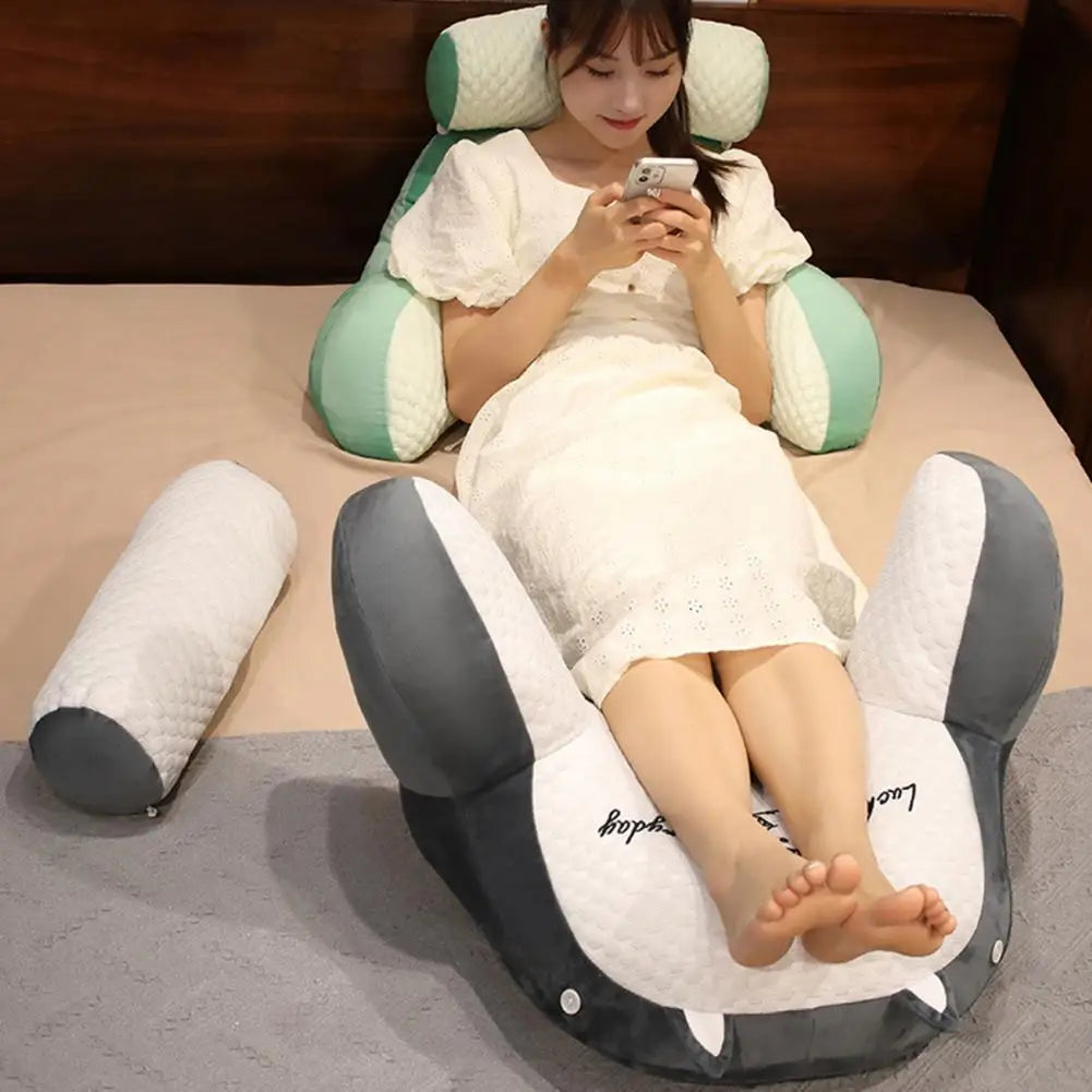 Bedroom Sit Up Pillow Backrest Support Pillow Cartoon Print Bed Reading Pillow with Arm Support Detachable Backrest for Sofa