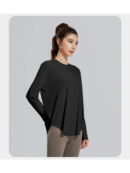 Long Sleeve Ice silk Yoga Clothes Woman Gym Running Blouses Shirts Sports Tops Fitness T-shirt Gym Clothing Workout