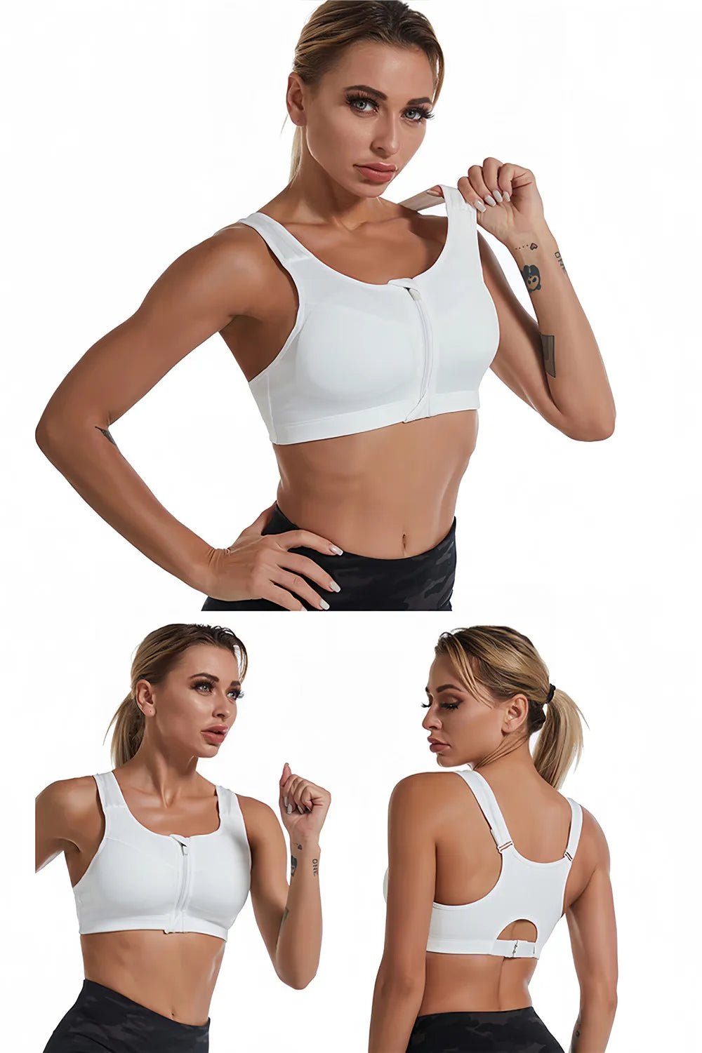 Plus Size Women Zipper Sports Bra Shockproof Tank Top Yoga Underwear for Sporty Bodybuilding Running Sport Bras
