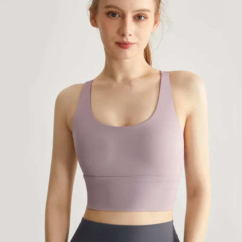 Sports Bra Women Summer Shock-absorbing Gathering Double Breast Strap Yoga Vest Quick Drying Anti Sagging Shaping Fitness Bra