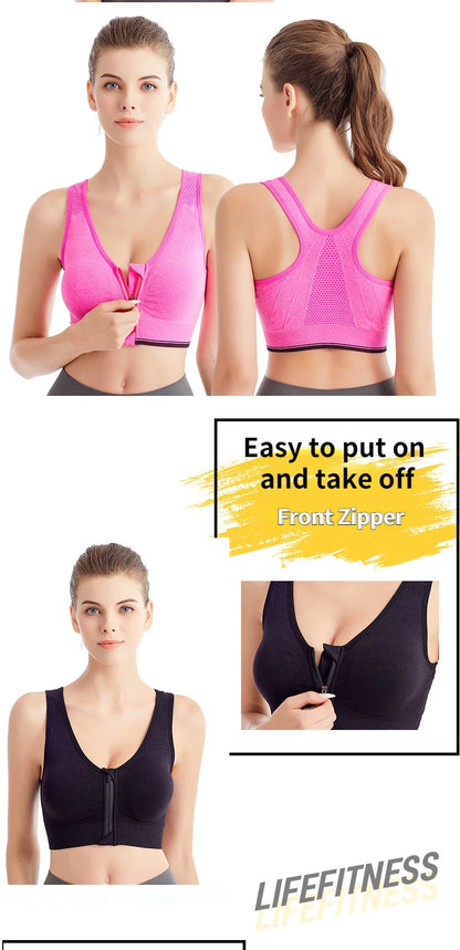 Sports Bra Women Front Zipper More Size Crop Tops Female Gym Jogging Yoga Fitness Shockproof Vest Bralette Sport Bras for Women