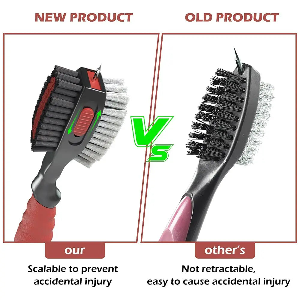 Golf Club Cleaning Brush With Soft Rubber Handle, Retractable Non-Slip Groove Cleaner, Extra-Large Brush Head, Easy To Carry
