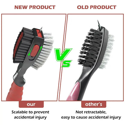 Golf Club Cleaning Brush With Soft Rubber Handle, Retractable Non-Slip Groove Cleaner, Extra-Large Brush Head, Easy To Carry