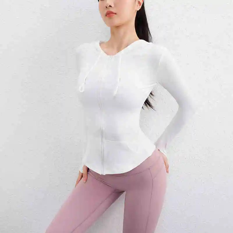 Women Clothing Long Sleeve Yoga Top With Full Zip Breathable Lightweight Yoga Fitness Wear