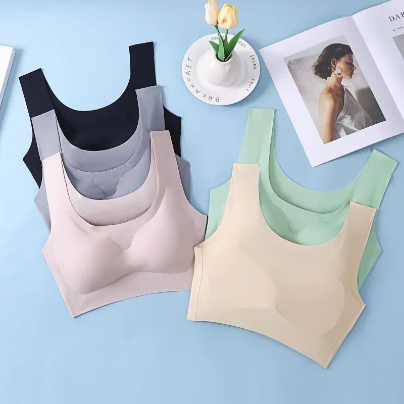 Wire-Free Sports Bra Seamless Ice Silk Small Chest Push-up Bra Prevent Sagging Thin Back Beauty Large Size Bra