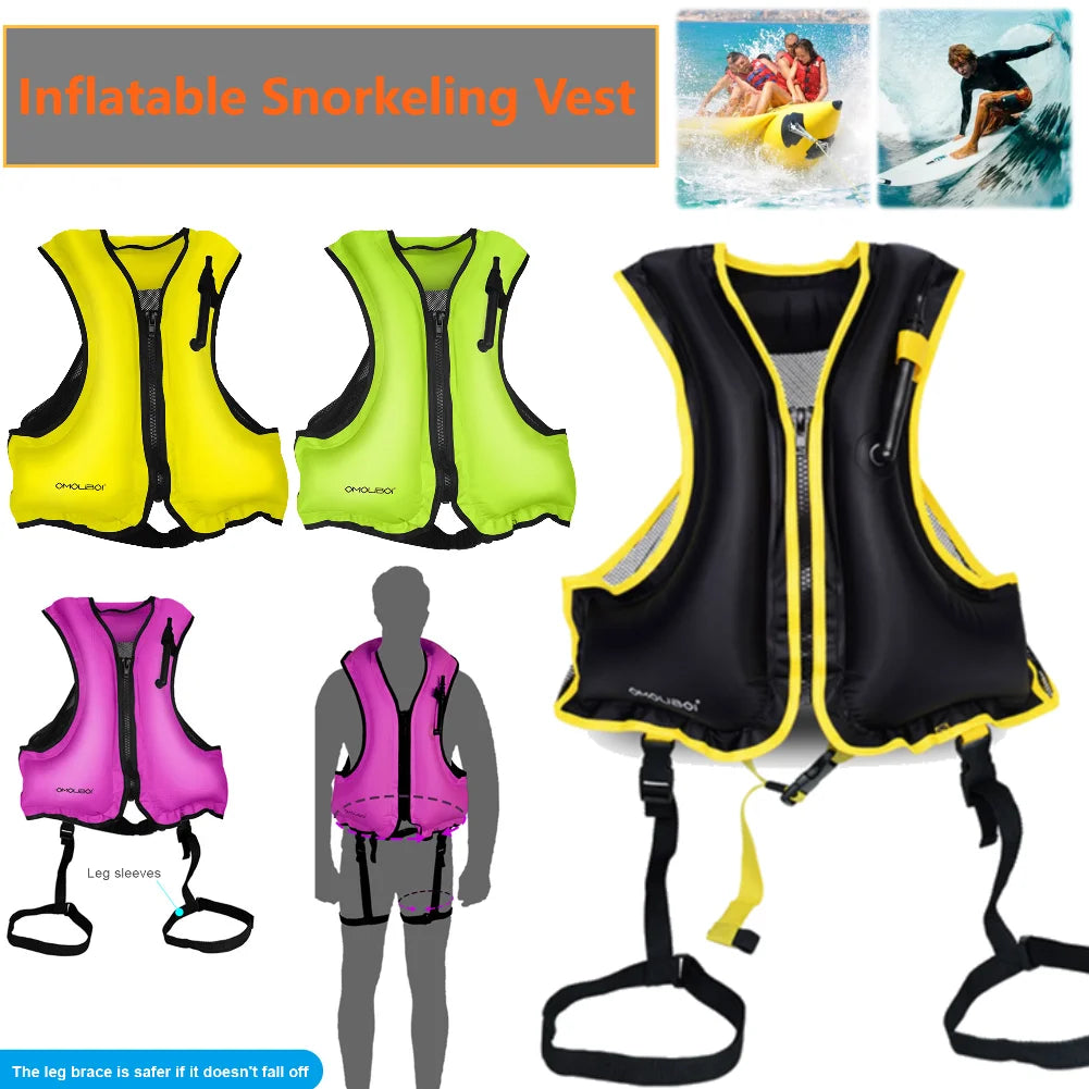 Inflatable Snorkeling Vest Adjustable Water Sports Safety Vest Breathable Inflatable Buoyancy Vest for Swimming Kayaking Boating