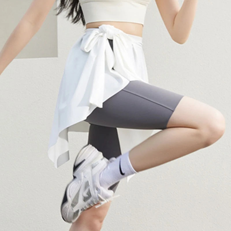 Yoga Base Layer Skirt Hip Cover Tie Up Skirts For Women  Running Wrap Skirts Sports Fitness Dance Short Skirt