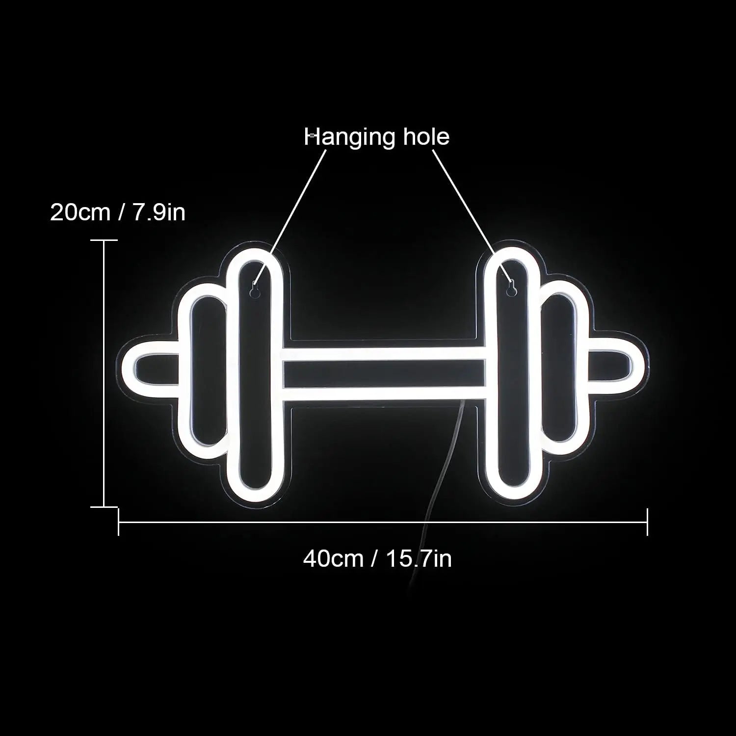 Gym Neon Sign White Barbell Dumbbell Shape Neon Sign USB Port Wall Neon Sign for Health Club Room Decoration and Game Room Decor