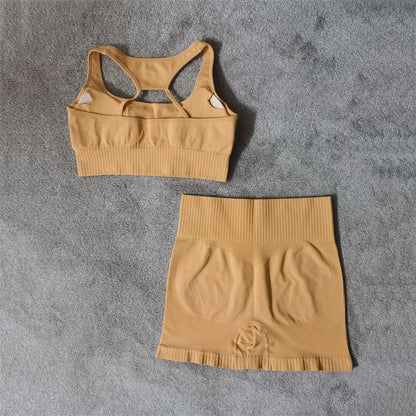 Fitness Yoga Set Seamless Sport Women's Sportswear High Waist Leggings Workout Outfits Two Piece Shorts Sets Womens Gym Clothing