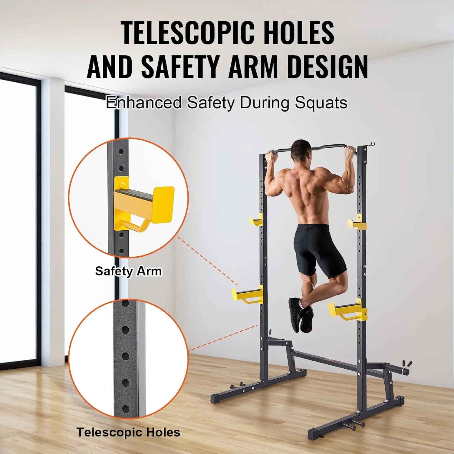 Squat Stand Power Rack,Multi-Functional Power Rack with Pull up Bar, Hook, and Weight Plate Storage Attachment, Adjustable Power