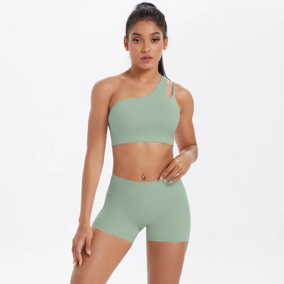 New Sports One-shoulder Back Yoga Clothing Suit Tight To Lift The Buttocks Quick Dry Running Fitness Two-piece Set