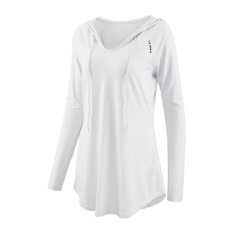 Yoga Clothing Sports Top Women's Casual Loose Cover Shirt, Long Sleeved Quick Drying Hooded Running Training Fitness Jacket