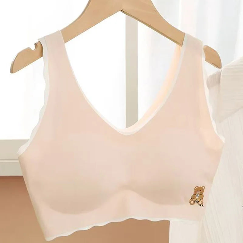 2pcs Sports Bras Women Ice Silk Comfortable Breathable Suitable For Girls Without Steel Rings Vest Bra Fashionable Lightweight