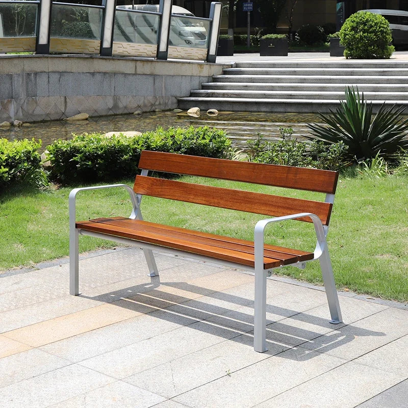 New Design !! Patio Outdoor Benches With Solid Wood Outdoor Park Benches For 2-3 Seats With Armrest Outside Bench For Street