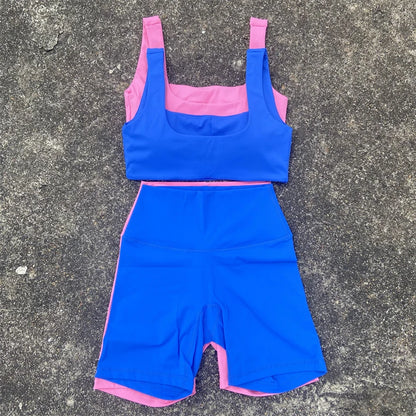 Yoga Shorts Set Gym Sports Set Women Clothes 2 Piece Fitness Suit Sports Bra Top High Waist Short Legging Running Tracksuit