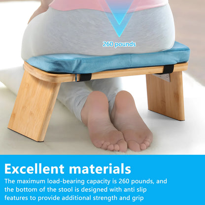 Prayer Bench Foldable Bamboo Yoga Bench with Cushion and Carry Bag Ergonomic Kneeling Stool for Indoor Outdoor Sitting Thinking