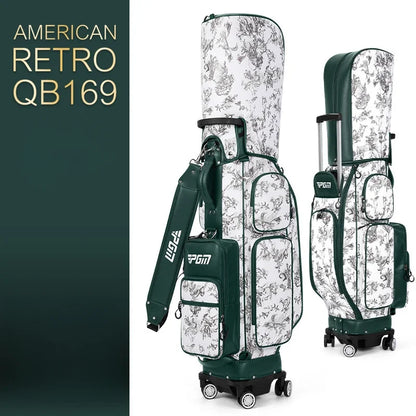 PGM 4 Wheel 360 Degree Rotating Waterproof Golf Bags Quality Women's vintage pull rod Golf Bag QB169