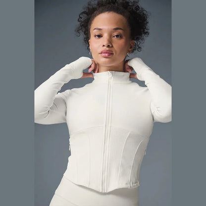 AL Women's Workout Top Airbrush Corset Full Zip Jacket Running Fitness Top Slim Fit Yoga Sports Zipper Comfortable Top Black