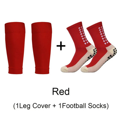 2 Pairs Anti-Slip Breathable Fitness Football Socks and Sports Leg Sleeves Set Men Women Soccer Tennis Basketball Sports Socks