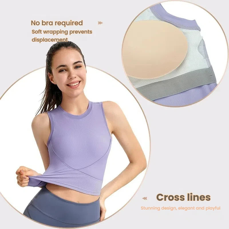 Women's Racerback Sports Bras with Padded - Summer Sleeveless Yoga Top Fitness Workout Running Shirt Breathable Quick Dry Vest