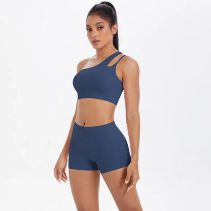 New Sports One-shoulder Back Yoga Clothing Suit Tight To Lift The Buttocks Quick Dry Running Fitness Two-piece Set