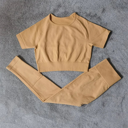 Fitness Yoga Set Seamless Sport Women's Sportswear High Waist Leggings Workout Outfits Two Piece Shorts Sets Womens Gym Clothing