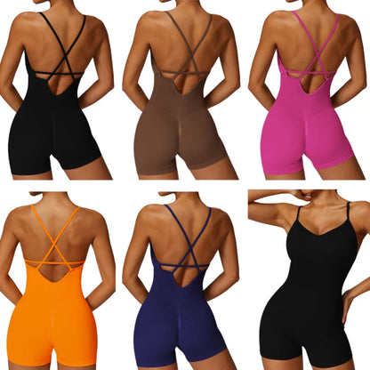 Fitness Top Gym Sleeveless Short Set Legging Women Bra Seamless One-Piece Yoga Suit Sportswear Sport Bodysuit Workout Clothing