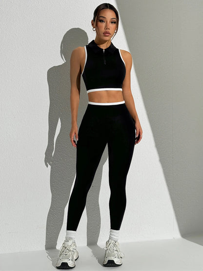 Yoga Clothing Set Women's High Waisted Leggings and Zipper Top Two Piece Seamless Fitness Exercise Clothing Workout Underwear