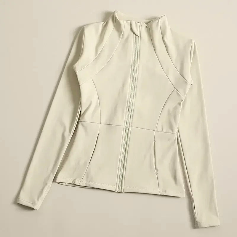 Yoga Suit Women's High-end Standing Collar Long Sleeved Sports Jacket Running Training Fitness Top Windproof Running Suit