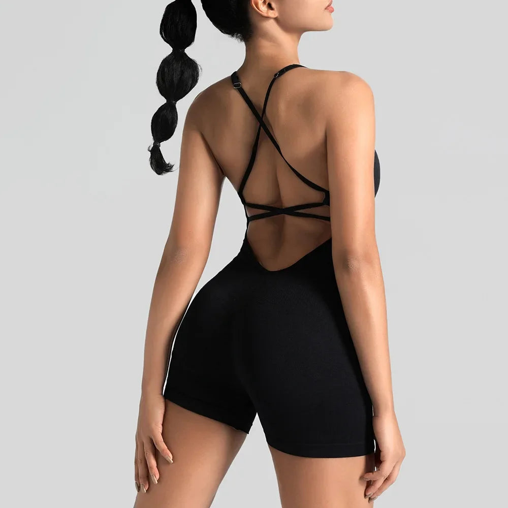 One-Piece Yoga Jumpsuit Skinny Short Sportswear Woman Gym Clothing Workout Clothes Fitness Stretch Bodysuit For Women tracksuit