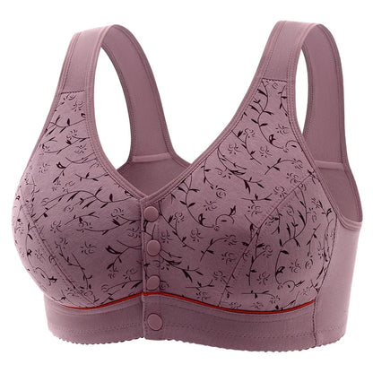 Women's Front-opening Comfortable Sports Underwear Thin Cotton Printed Non-wired Bra With Vest Style  Breathable Function