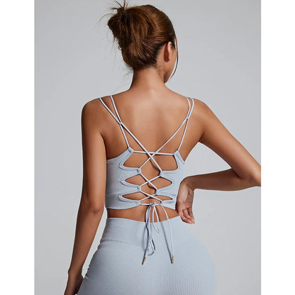 Yoga Sports Bras for Women Open Back Design Padded Crop Top Fitness Push Up Workout Running Gym Tops