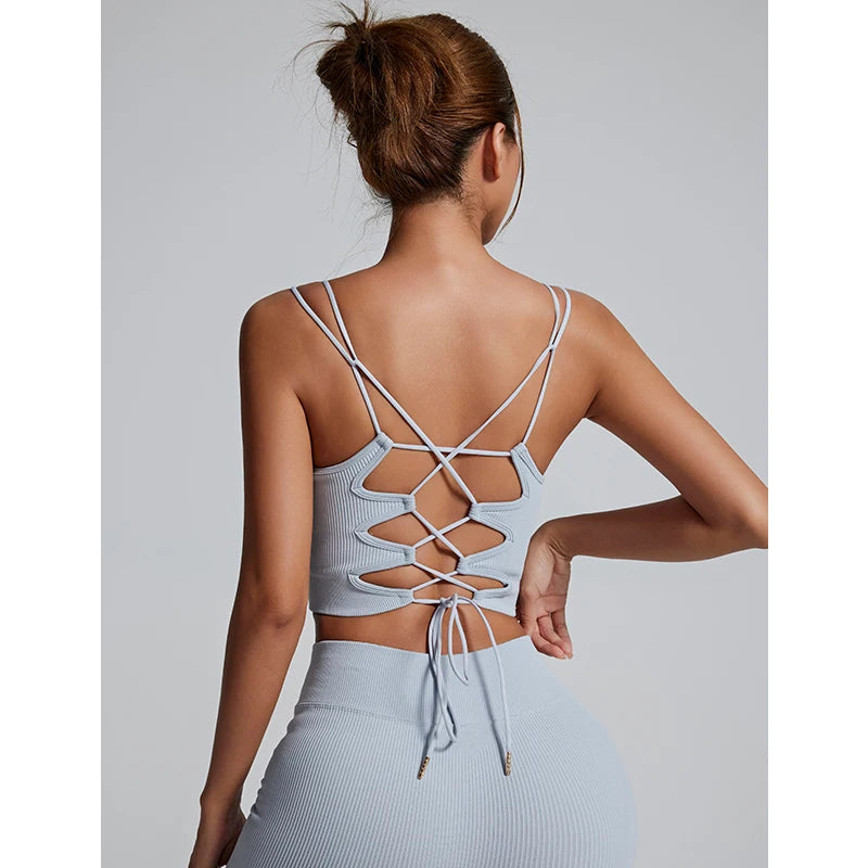 Yoga Sports Bras for Women Open Back Design Padded Crop Top Fitness Push Up Workout Running Gym Tops