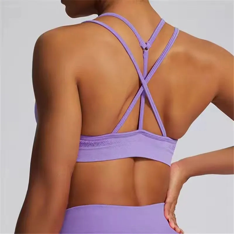 Ignite Cross Back Sports Bra Women Padded Yoga Bras Halter Fitness Gym Crop Top Running Impact Seamless Bra Workout Yoga Top