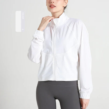 Long Sleeve Yoga Shirt Fitness Workout Sport Tops Gym Clothing Women Exercise Running Quick Dry Zipper Yoga Suit Coat Sportswear