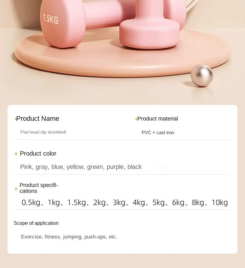 Yoga Flat Head Scrub Impregnated Plastic Dumbbells For Men And Women Home Exercise Sports Equipment Solid Cast Iron Dumbbells