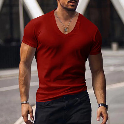 Tops Tees V Neck Short Sleeve Slim Fit T-shirt Men Casual Summer T Shirt  Short Sleeve T Shirt Men's
