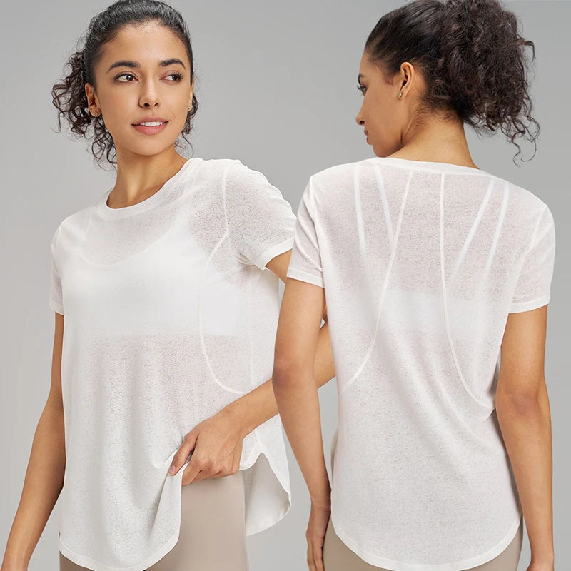 Hollow loose yoga hoodie fitness leisure sports short sleeve mesh breathable lightweight yoga clothing women