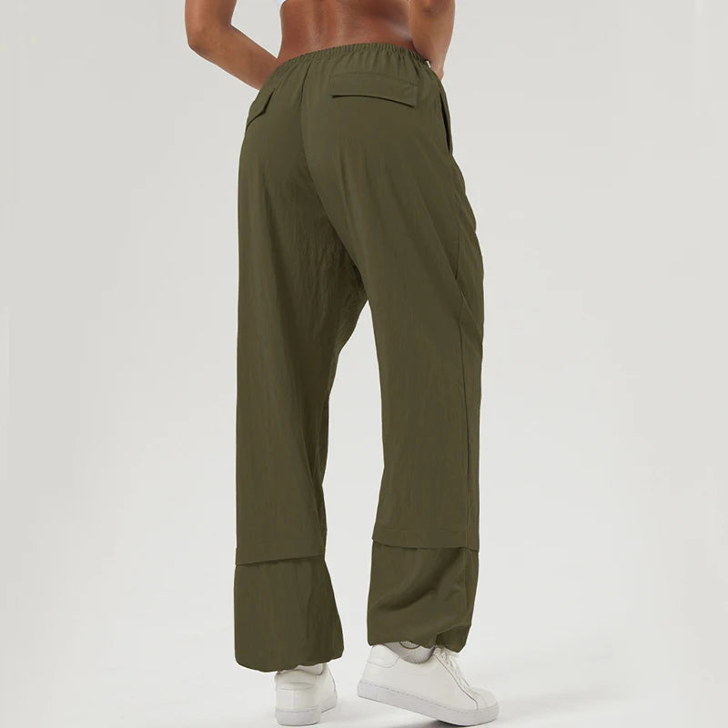 Women Loose Yoga Pants Solid Color Outdoor Jogger Pants Breathable Quick Dry Pocket Sweatpants Female Running Sportswear
