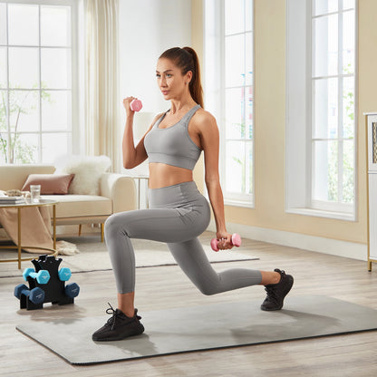 SONGMICS Dumbbell Set, dumbbells, Hexagon, with Dumbbell stand, 2x1 kg, 2x2 kg, 2x3 kg, lime green, aquamarine, Gray