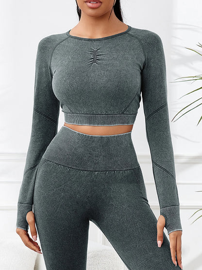 Women Yoga Sports Fitness Long Sleeves Top Gym Clothing Workout Round Neck Tops Sports Shirts Women Seamless Yoga Shirts