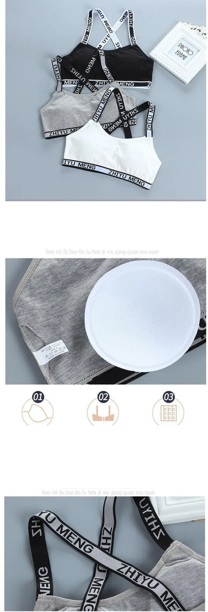 3pcs Puberty Girls Training Bras Kids Maiden Cotton Bra Underwear Teen Camisoles Tube Top Teenage Sport Bras Children's Lingerie
