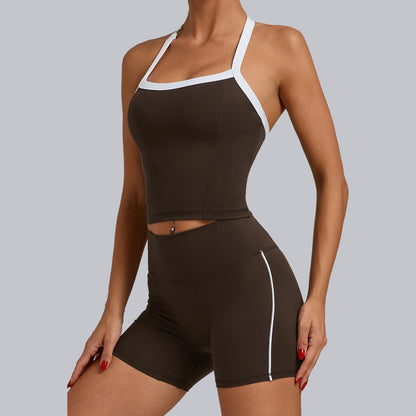 Summer Women Workout Clothing 2 Piece Yoga Set Gym Sleeveless Backless Top Fitness Sport Shorts Suit Women Sportwears