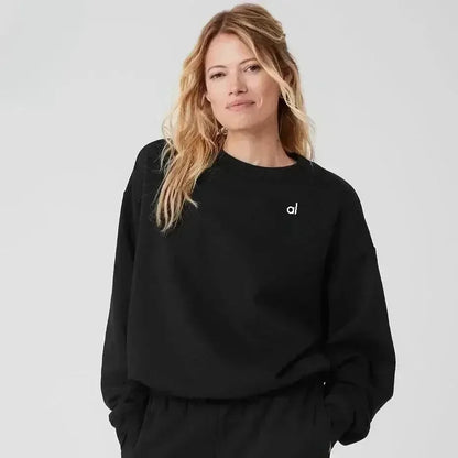 AL Yoga Top Accolade Crew Neck Pullover Comfortable Simplicity Solid Color Crew-neck Pullover Long-sleeved Hoodie Gym Tops
