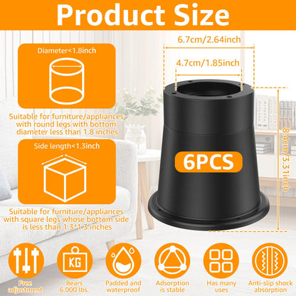 4/6Pcs Heavy Duty Rubber Sofa Cabinet Feet Leg Bed Risers Stand Round Furniture Risers Anti Slip Bed Frame Riser Raising Blocks