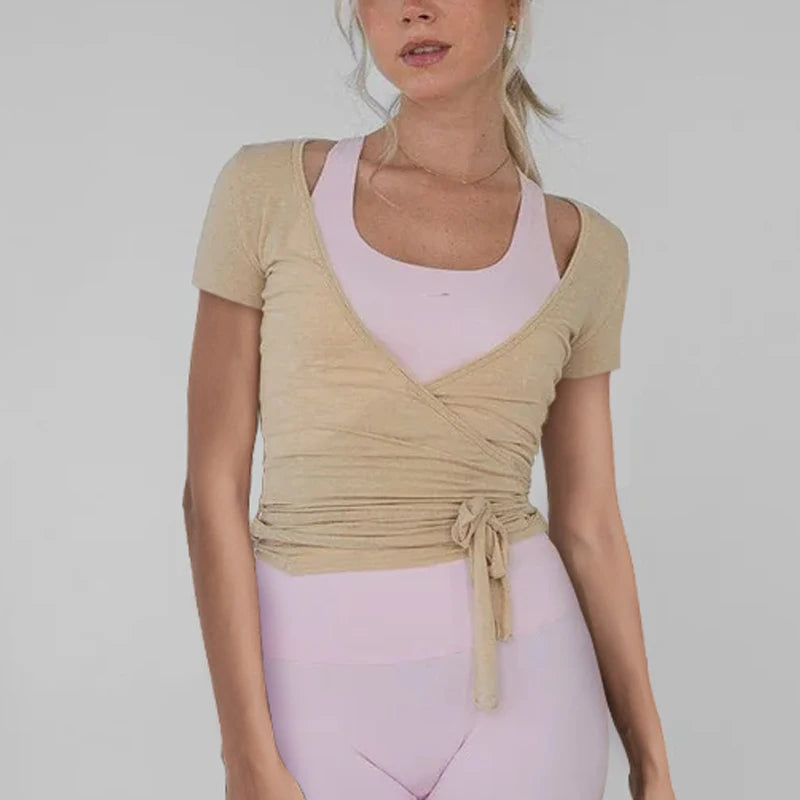 Yoga Workout Outfits Ladies Casual Slim Fit Bandage Crop Tops T-shirt + Fitness Legging Pants Women 2 Piece Sporty Matching Set