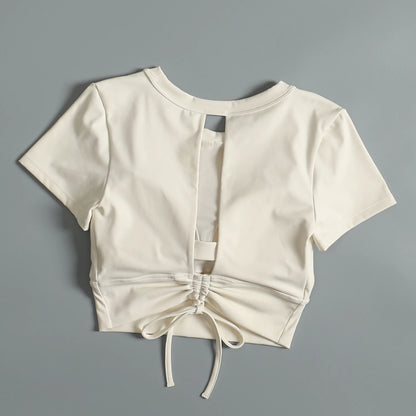 Yoga suit with chest pad sports beauty back fashionable quick-drying short-sleeved T-shirt running Pilates training fitness