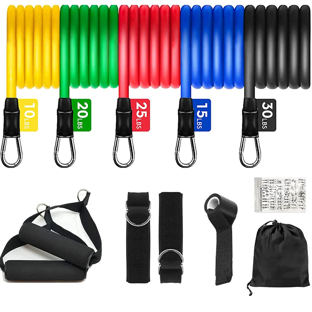 11PCS Elastic Rubber Resistance  Expander Bands for Bodybuilding, Home Gym Equipment, Weight Training, Fitness